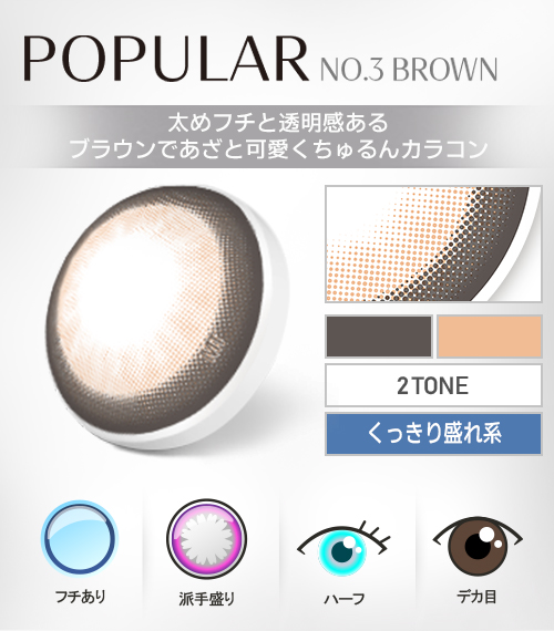 【1Day、乱視用】ポプラシリーズ・ナンバー3ブラウン/1箱10枚4